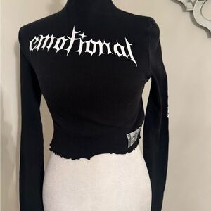 Forever 21 Black Long-Sleeve "Emotional" Graphic Crop Top